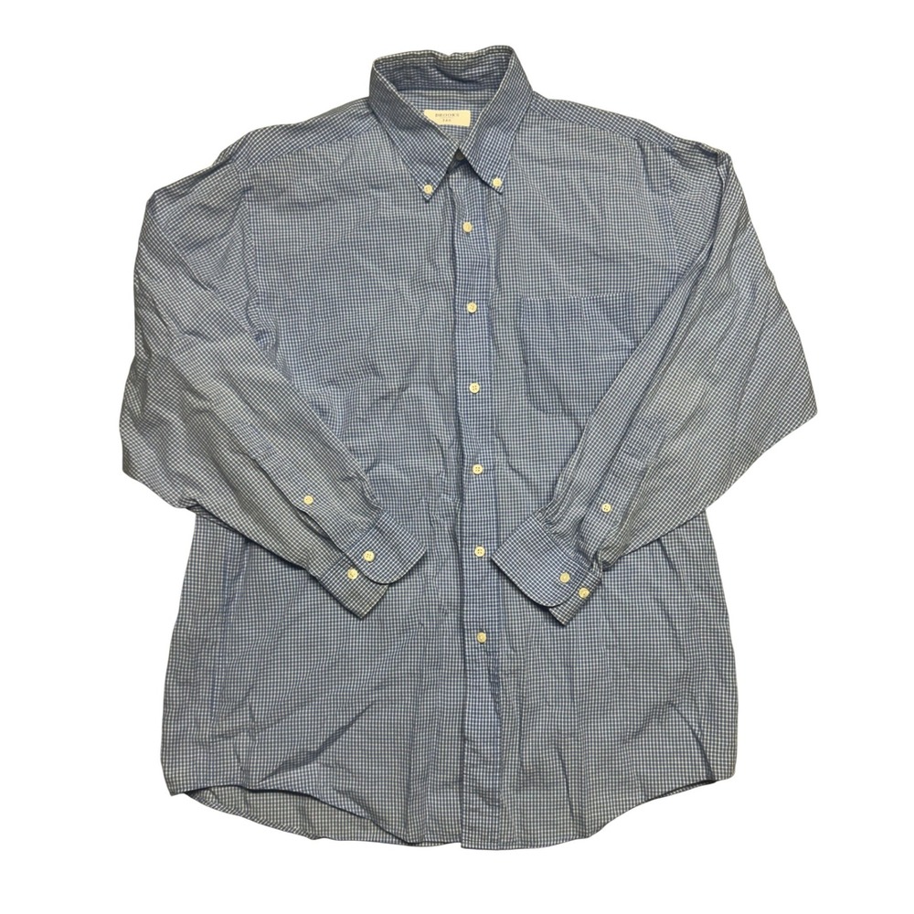 Brooks Brothers 346 Mens Blue Gingham Check Cotton Button Down Shirt 16-32/33